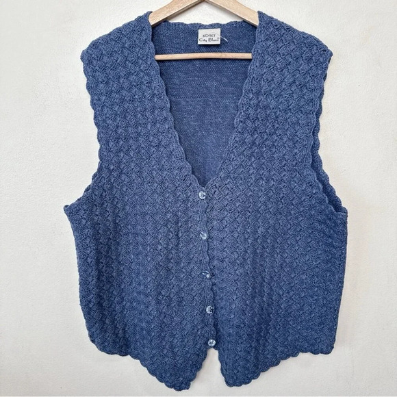 Koret City Blues Womens Large Cottagecore Ramie Blue Knitted Vintage Vest - Picture 4 of 13
